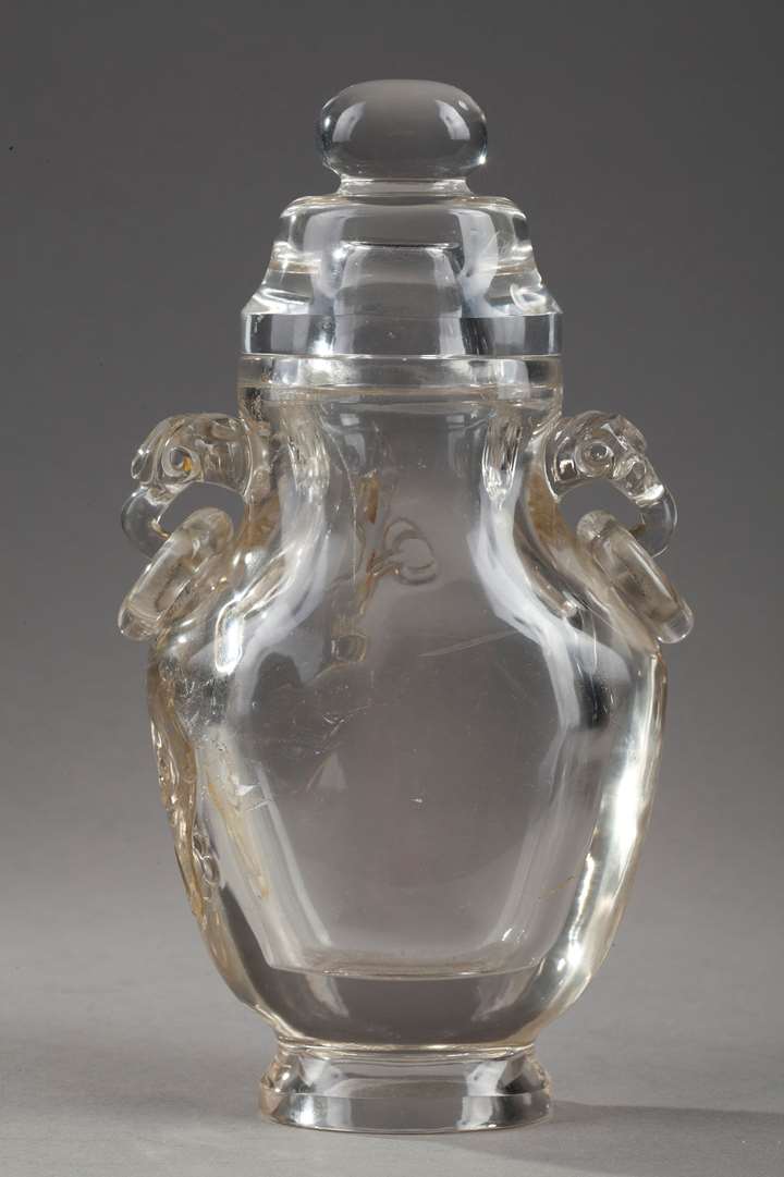 Chinese almost pure rock crystal vase and cover